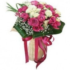 2 Dozen White and Pink Roses in a Bouquet